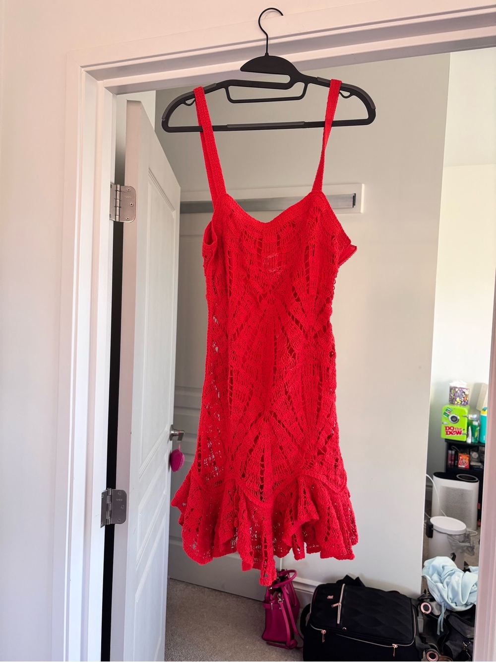 Zara Red Crochet Spaghetti Strap Dress